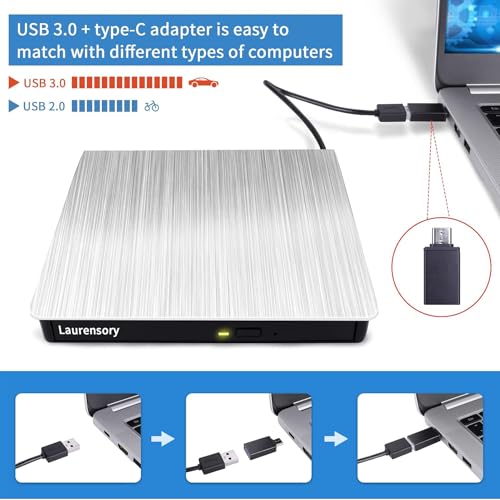 External DVD Drive USB 3.0 Type-C Portable CD DVD Burner Reader A4491