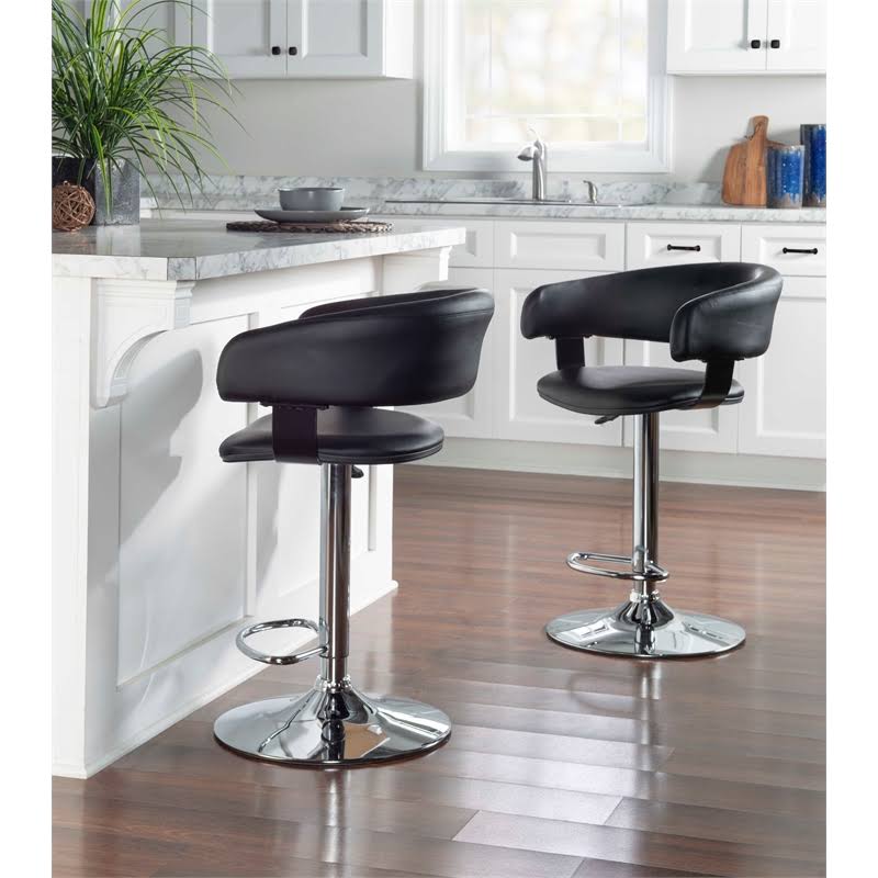 Black Faux Leather Adjustable Height Bar Stool N959