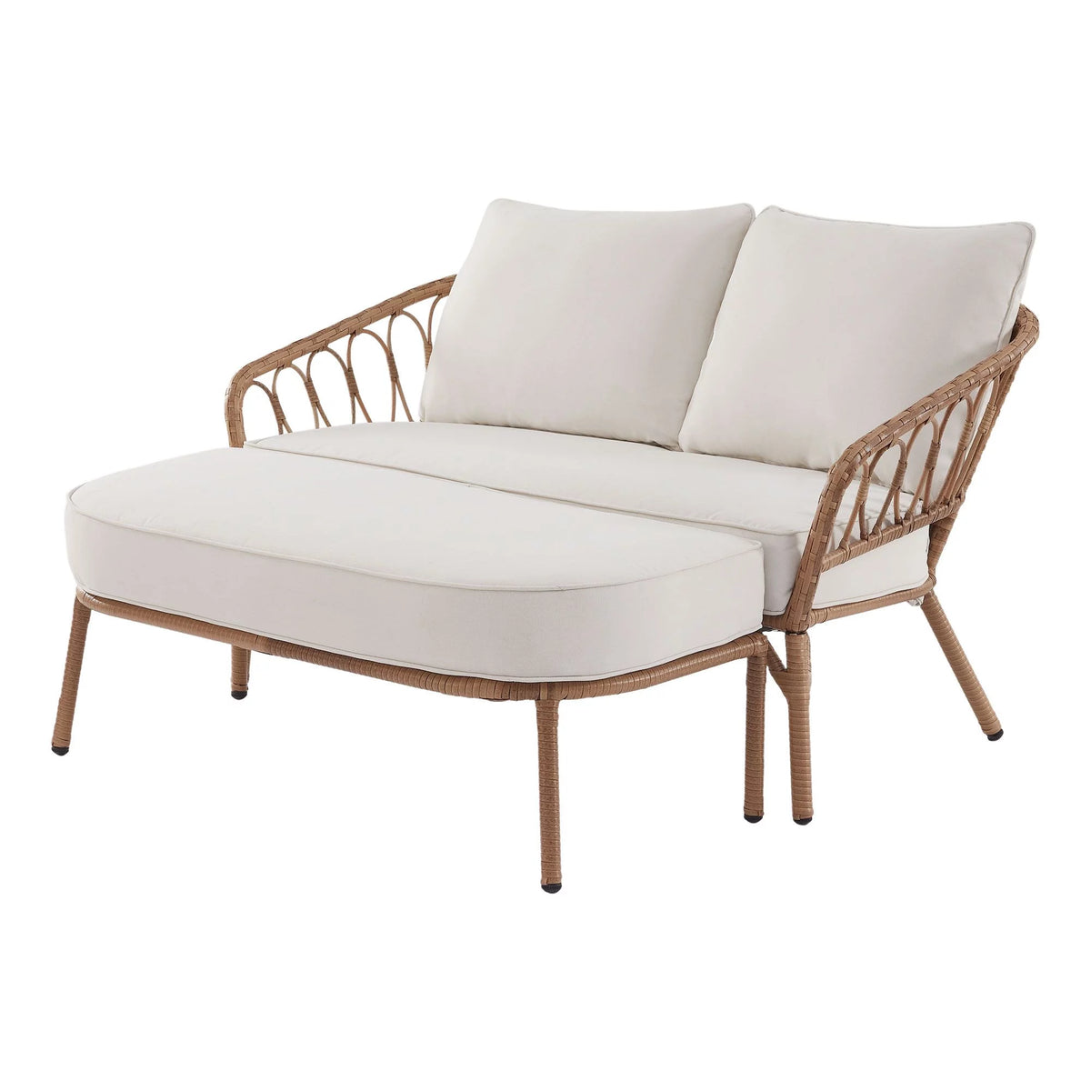 Beige Wicker Outdoor Loveseat and Ottoman Set D866029