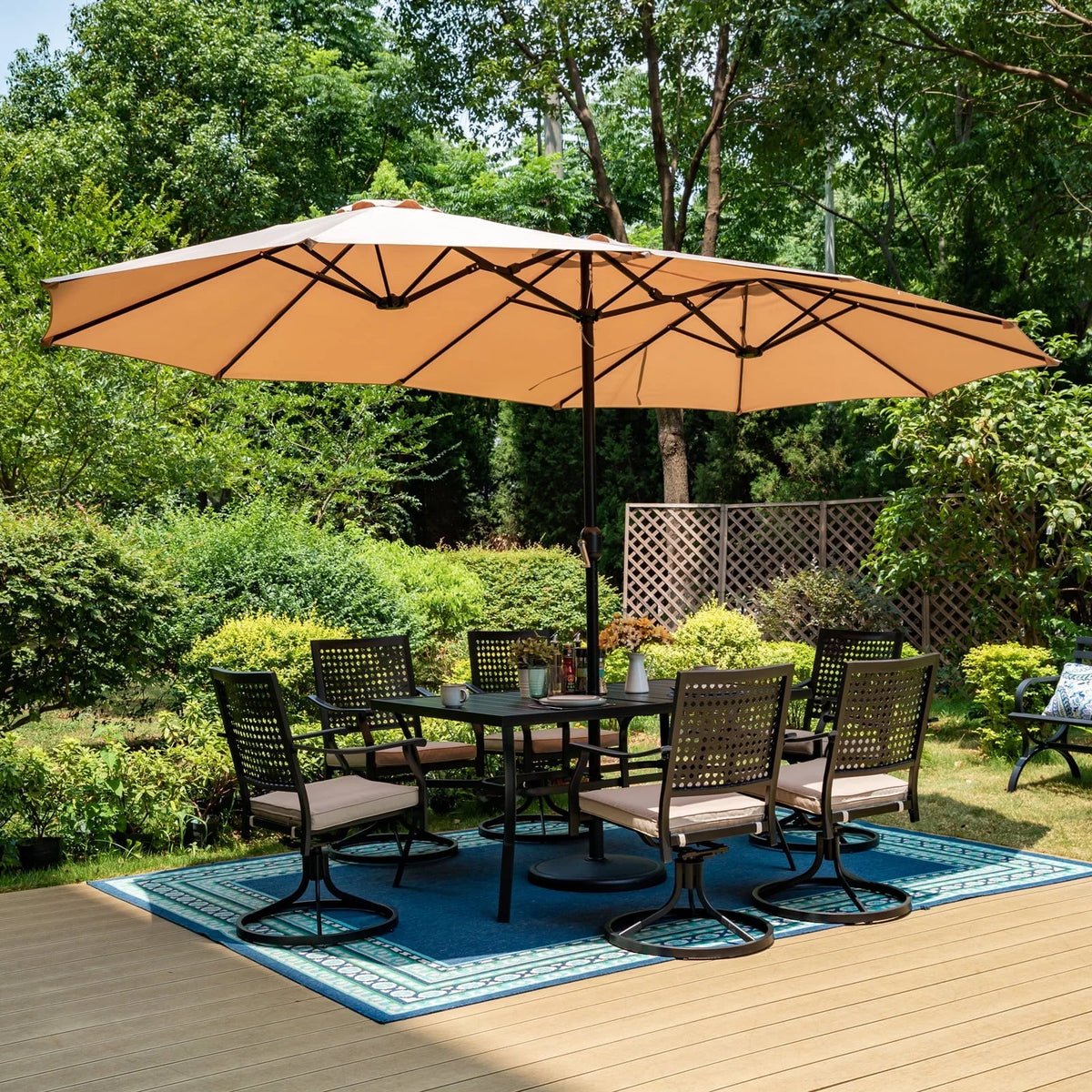 15ft Double-Sided Patio Umbrella with Base A7012