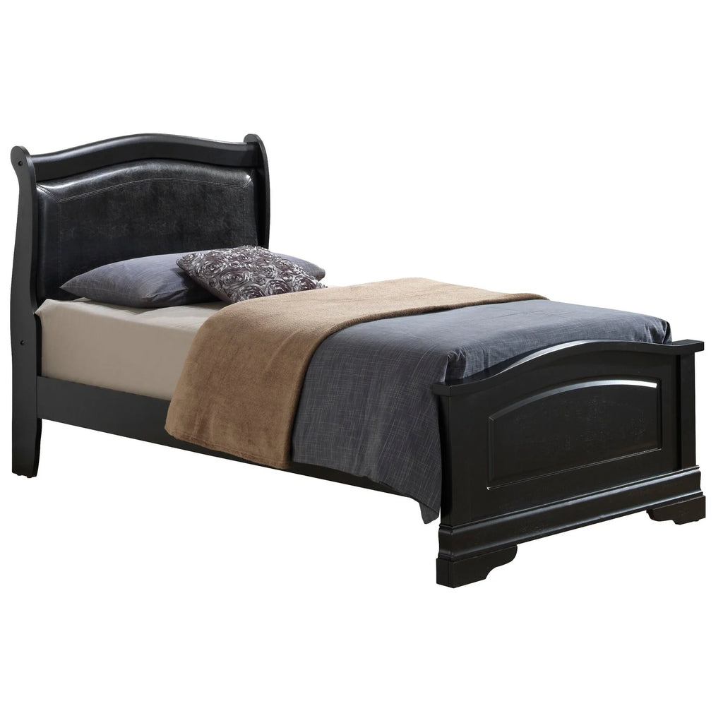 Antique White King Faux Leather and Wood Bed G60702