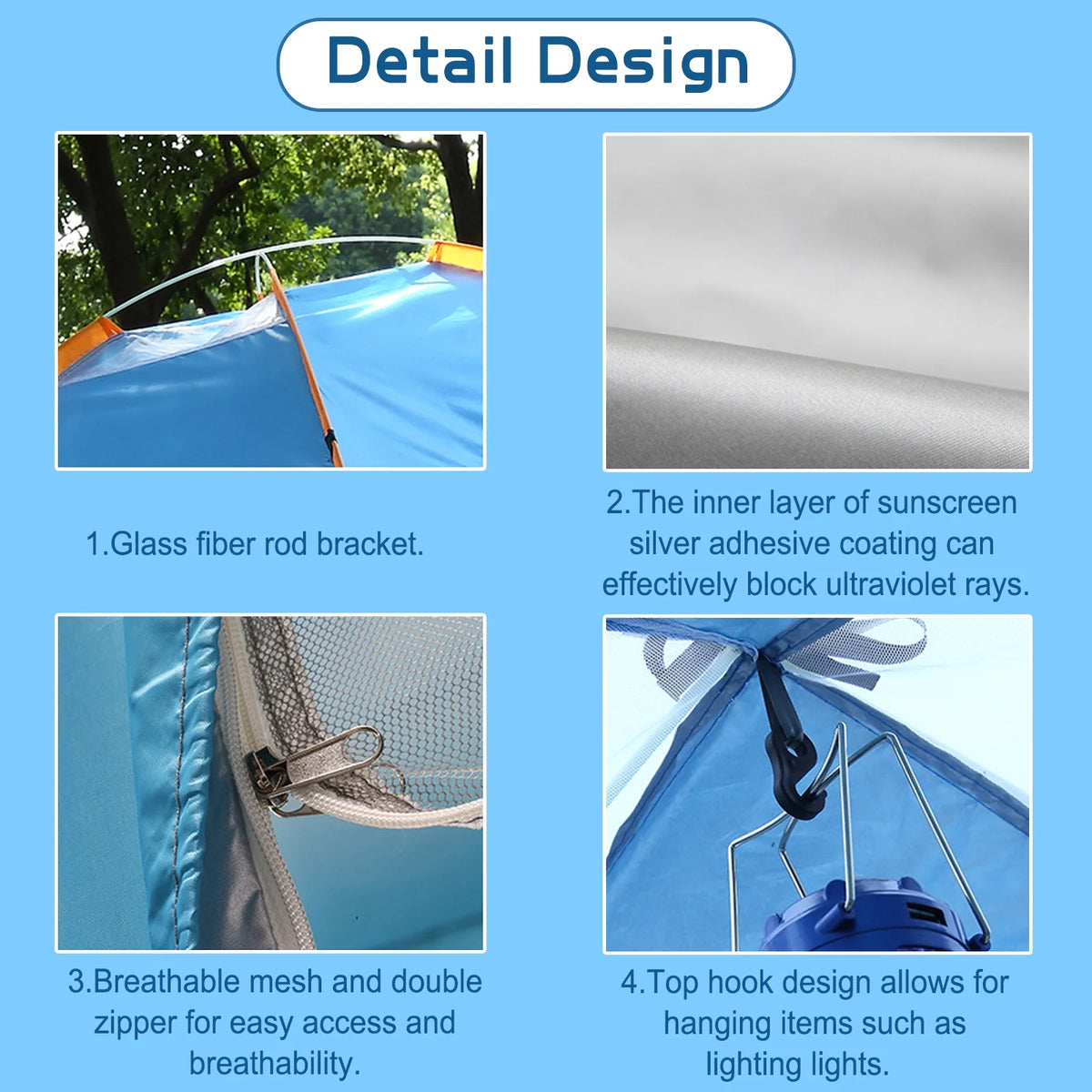 2 Person Instant Pop Up Camping Tent, Waterproof, 78 inch Blue C50347