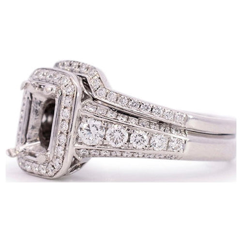 18K White Gold Rectangle Halo Diamond Engagement Ring U82600