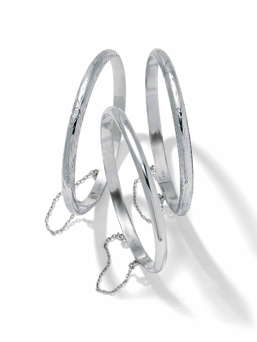 Polished Engraved Floral Three-Piece Bangle Set in Yellow Gold-Plated or Sterling Silver A821043