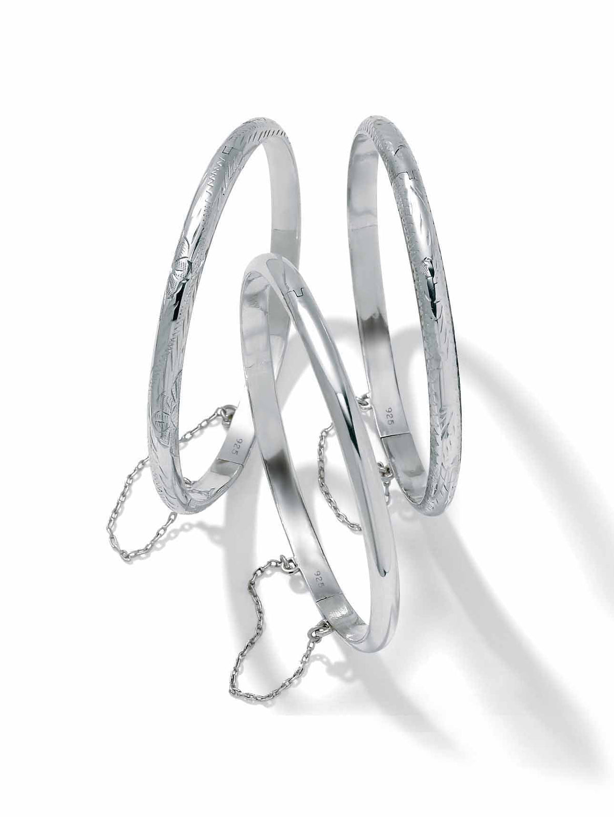 Polished Engraved Floral Three-Piece Bangle Set in Yellow Gold-Plated or Sterling Silver A821043