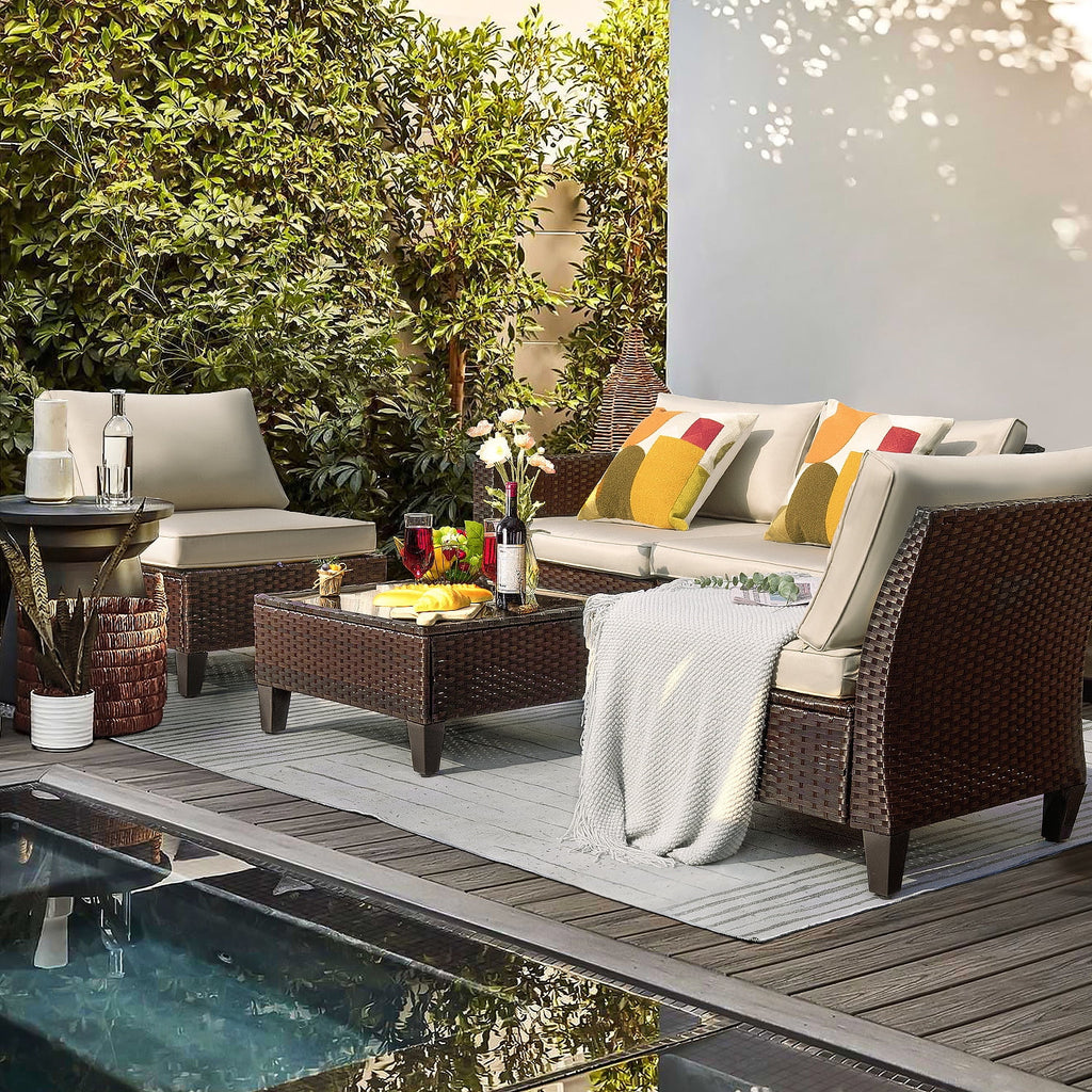 5 Pieces Wicker Rattan Outdoor Sofa Set with Coffee Table X61609