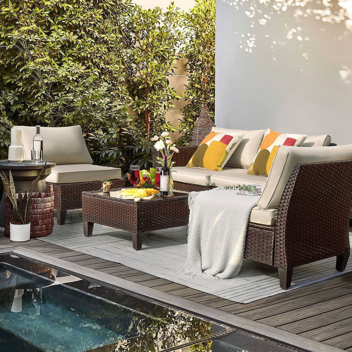 5 Pieces Wicker Rattan Outdoor Sofa Set with Coffee Table X61609
