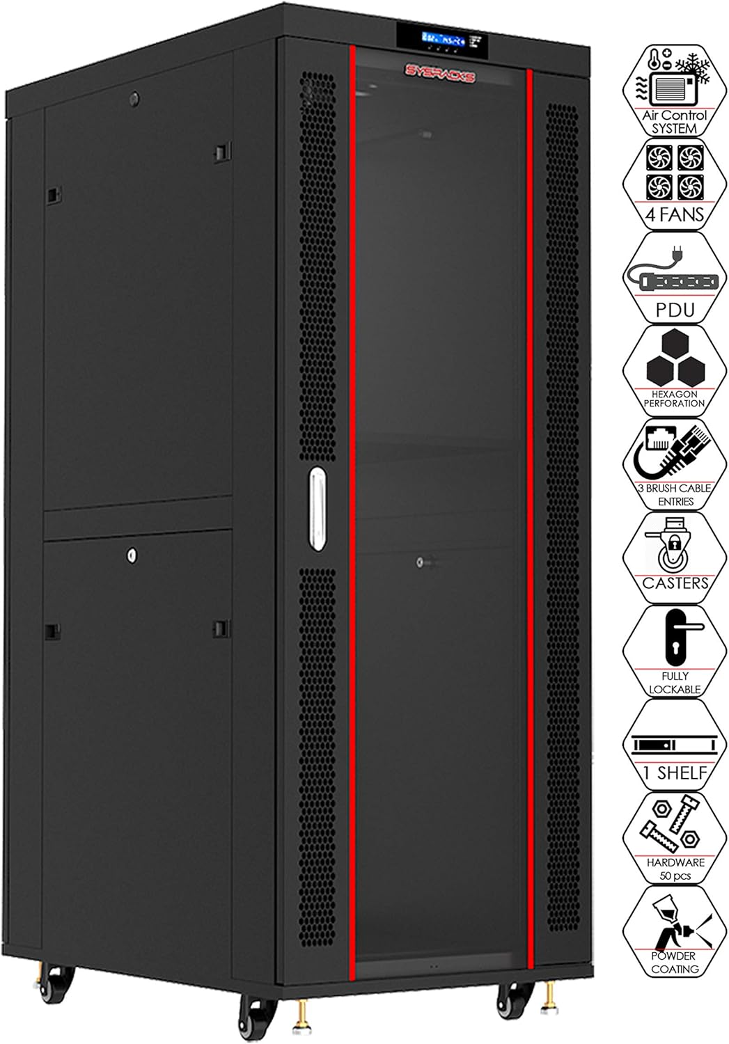 42 U Free Standing Locking Network Rack Cabinet with Shelf and Cooling Fan U82101