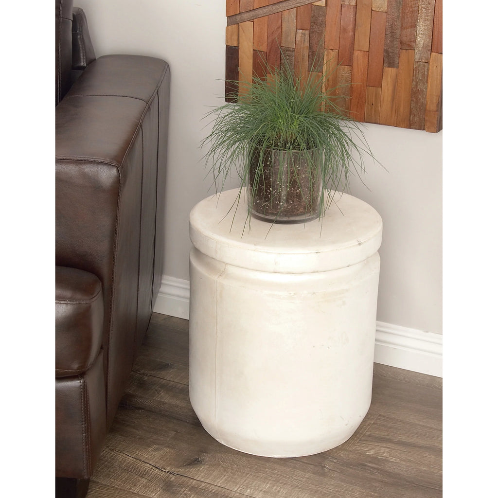White Industrial Fiber Clay Outdoor Cylindrical Foot Stool G71457
