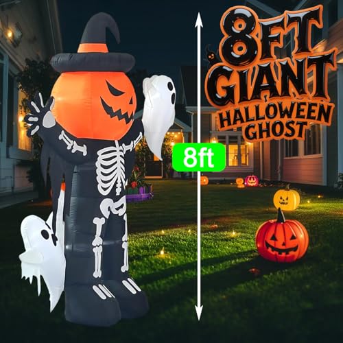 8FT Inflatable Pumpkin Skeleton with Ghost Decorations J820072
