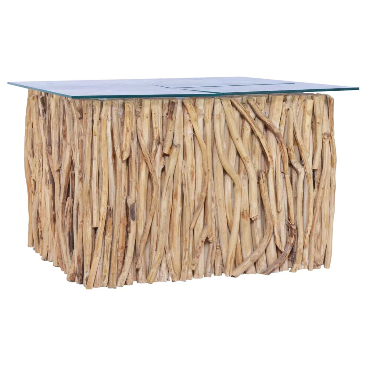 Coffee Table Glass Tabletop with Teak Wood Base I376