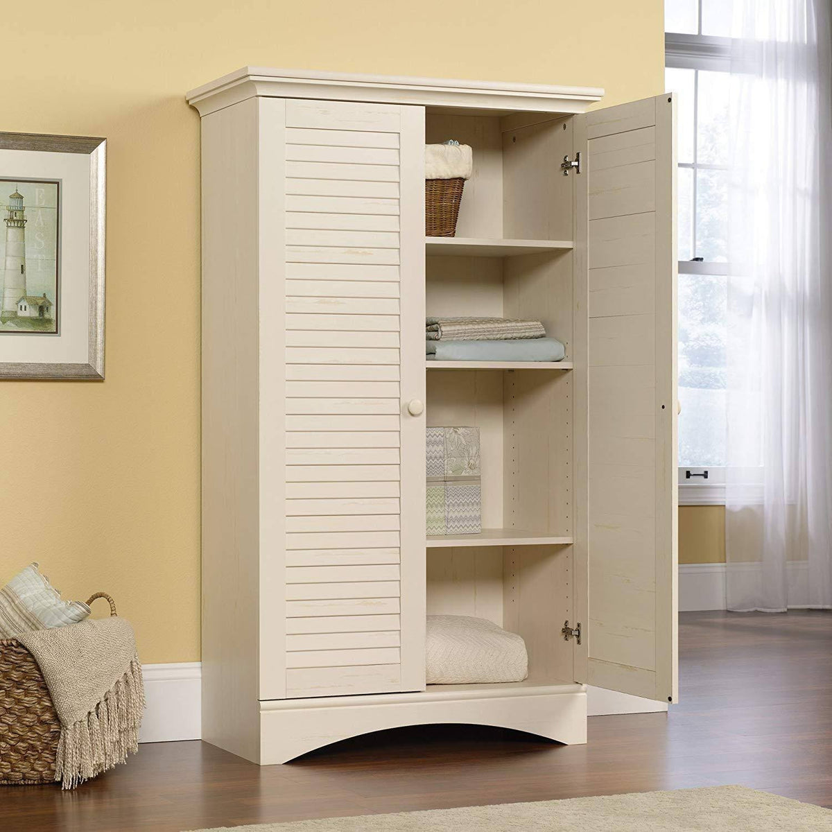 Antiqued White Storage Cabinet A4302