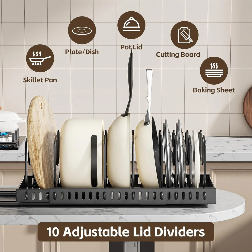2 Pack Expandable Pull Out Cabinet Organizer with 10 Adjustable Dividers V3769