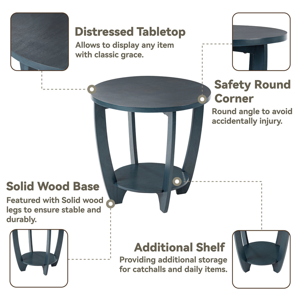 Rustic Round End Table with Storage Shelf O158704
