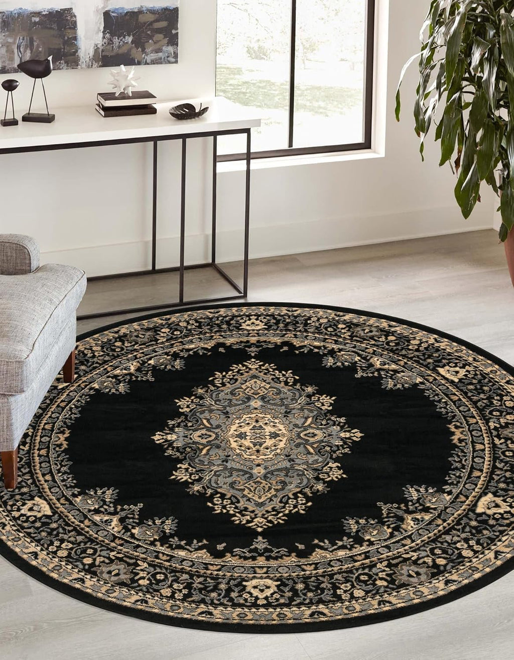 8 Ft Round Black Rug X924