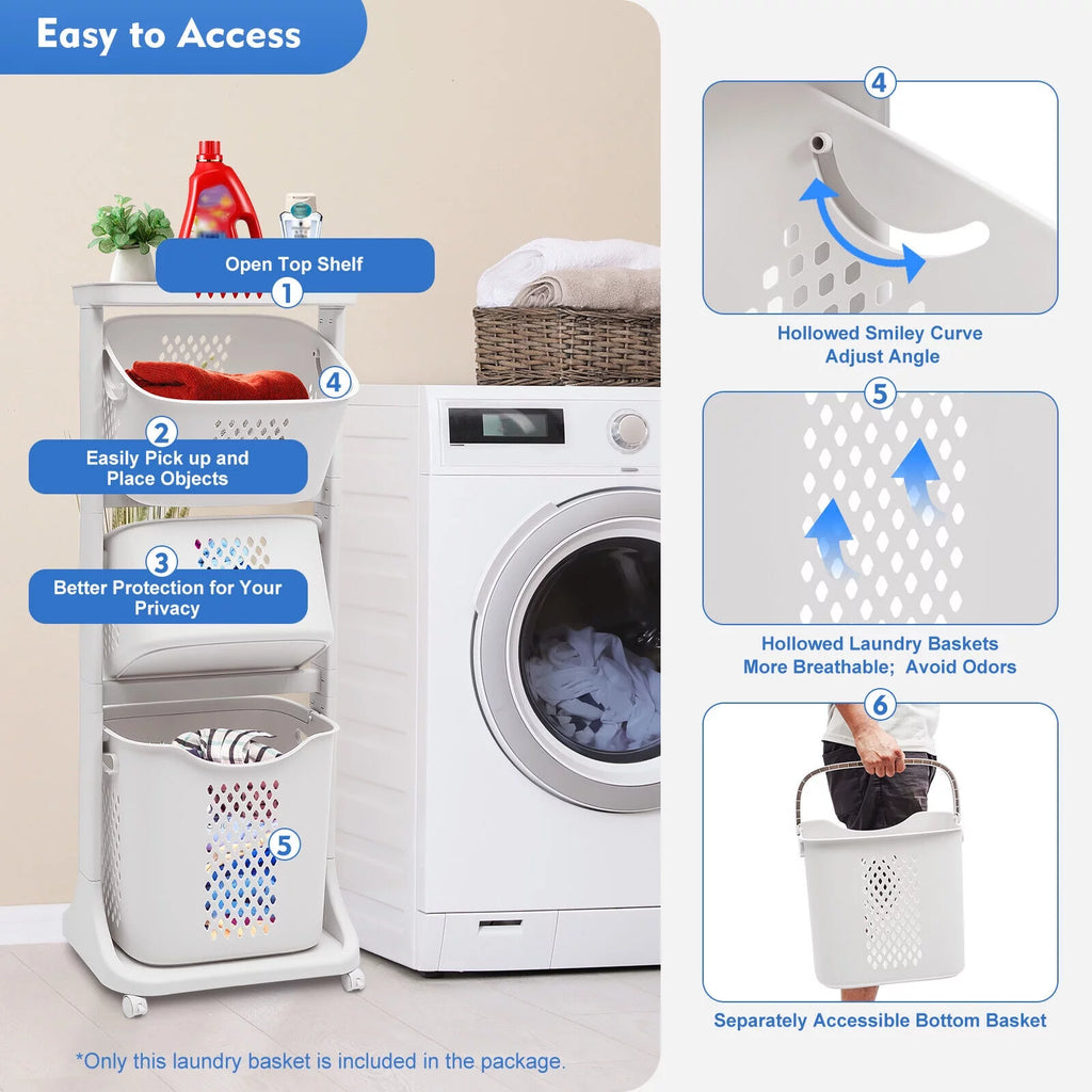 3-Tier Laundry Hamper Sorter Rolling Cart K1498