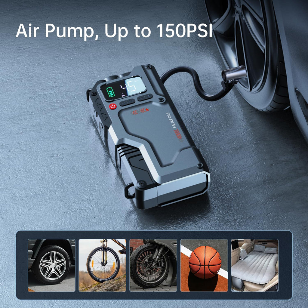 Jump Starter with Air Compressor, 3000A Peak 150PSI Battery Pack with Digital Tire Inflator J202