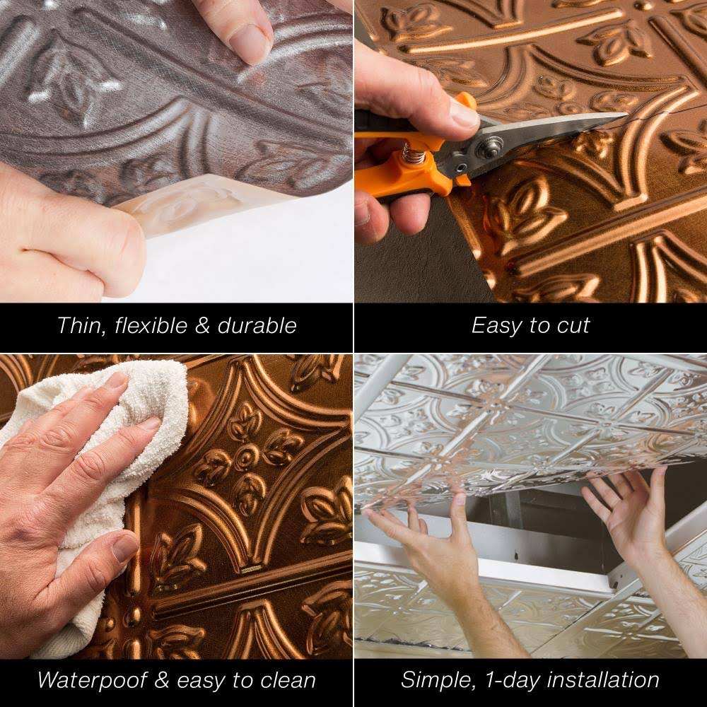 4 Decorative Vinyl 2ft x 2ft Lay in Ceiling Tile in Moonstone Copper (5 Pack) P49227