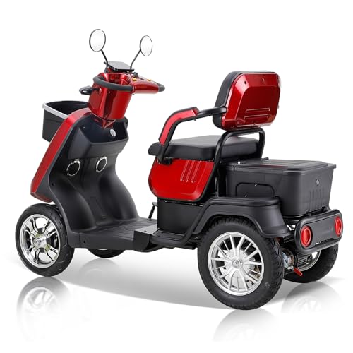 Red 4 Wheel All Terrain Mobility Scooter with 2 Seats, 500lbs Capacity Y1585