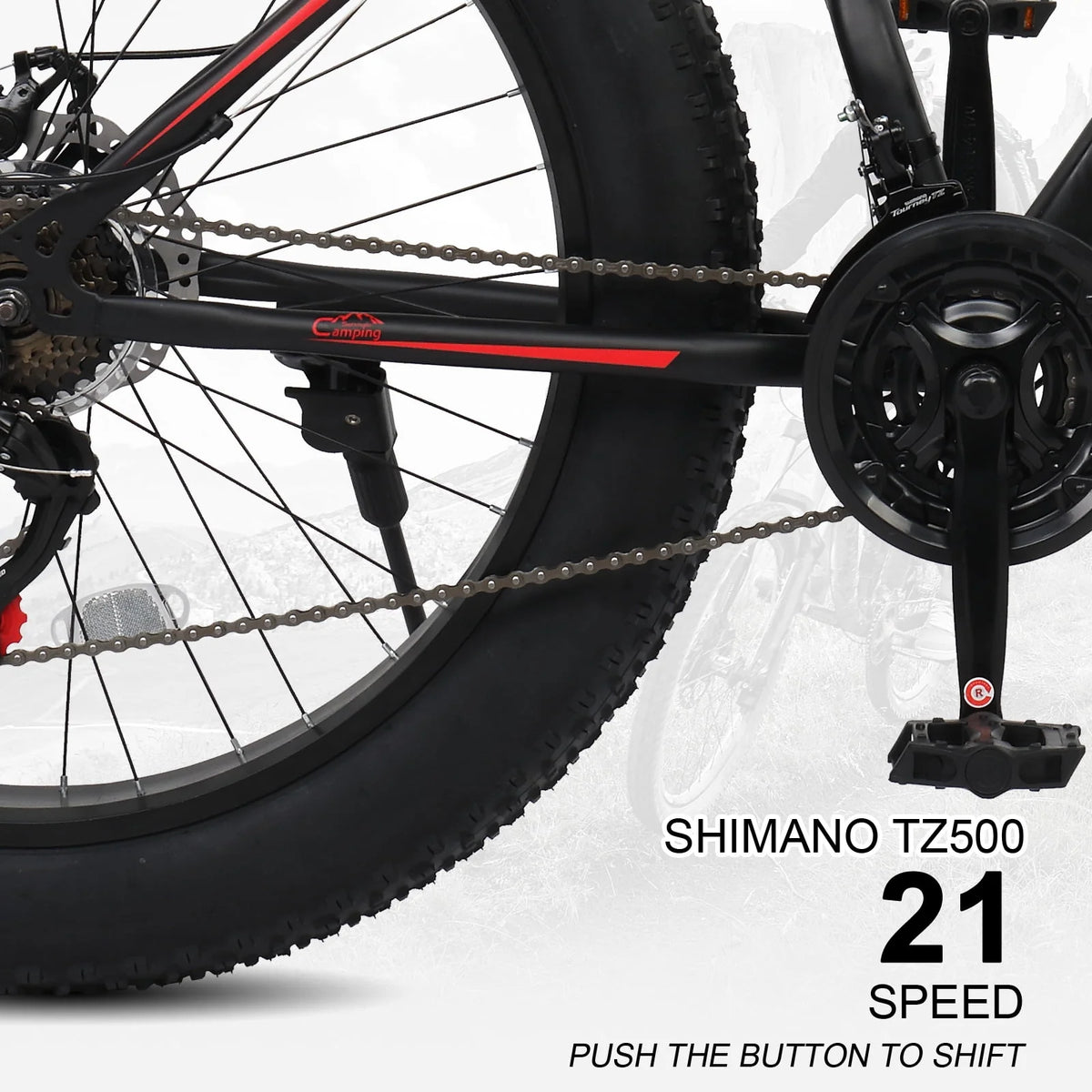 26in Fat Tire Mountain Bike 21 Speeds High Carbon Steel Red Black A809018