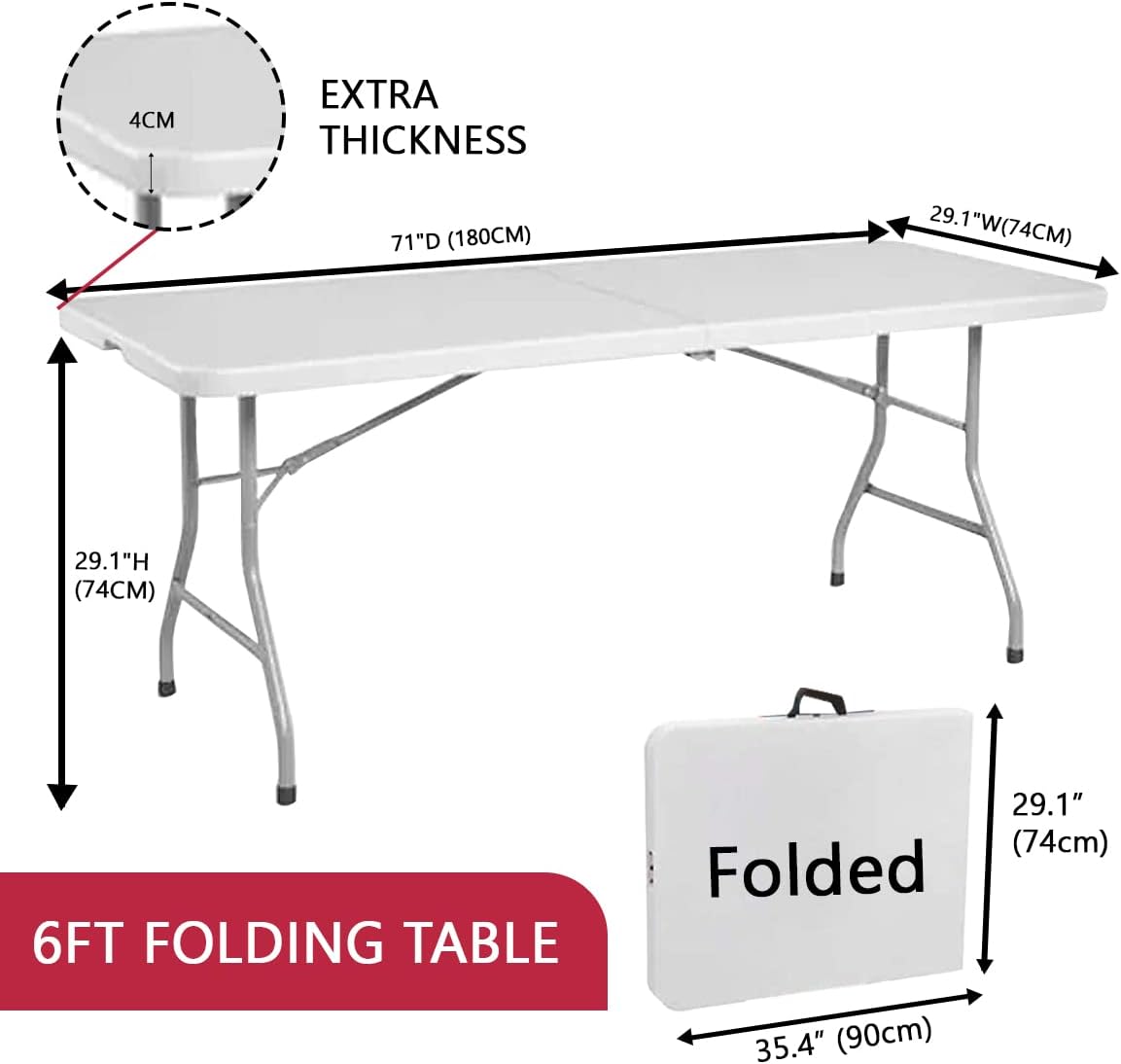 6 ft Plastic Folding Table with Carrying Handle S866170