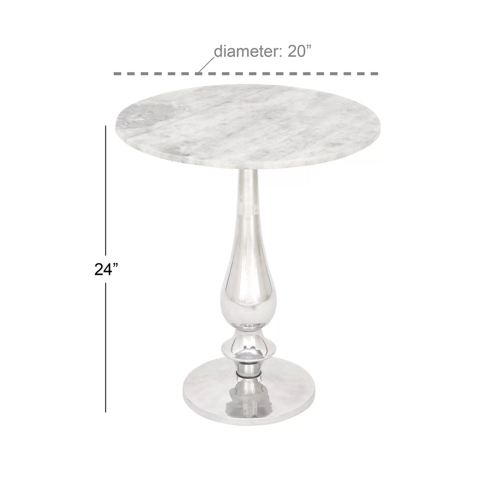 20" x 24" White Marble Accent Table with Silver Aluminium Base H605