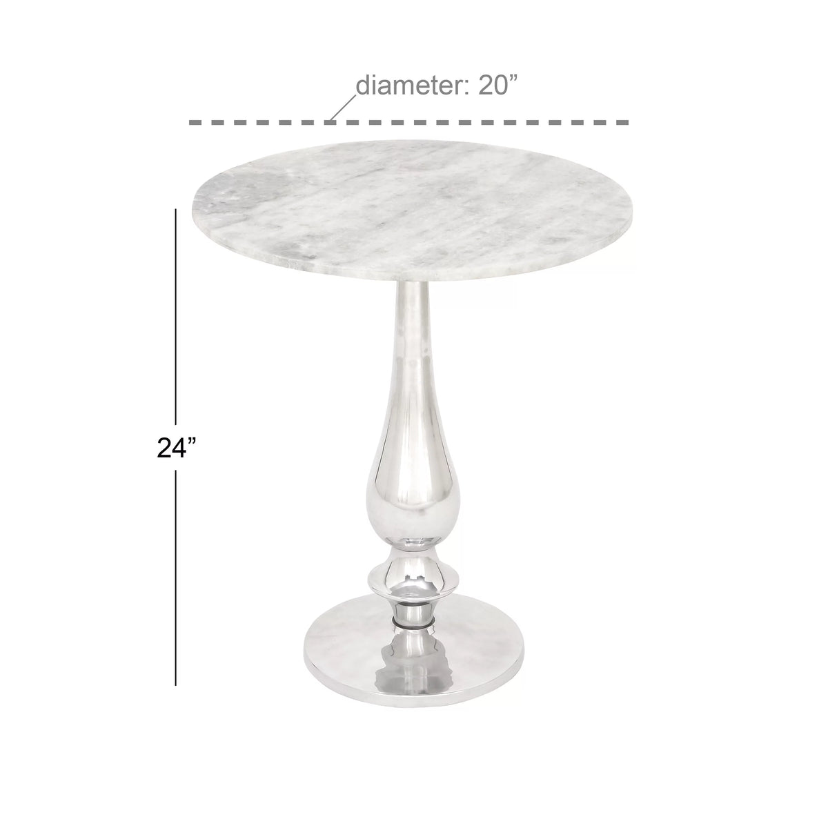 20" x 24" White Marble Accent Table with Silver Aluminium Base H605