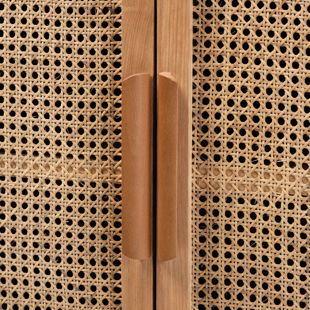 Oak Wood and Rattan 2-Door Accent Storage Cabinet G16231