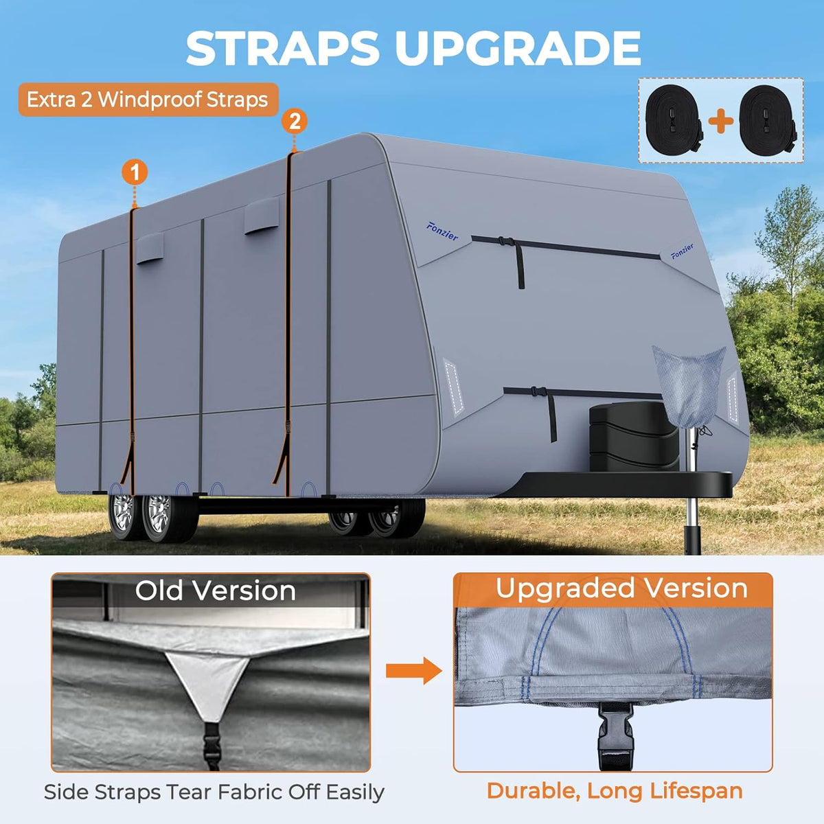Waterproof Travel Trailer RV Cover with 4 Gutter Spout Covers H58979