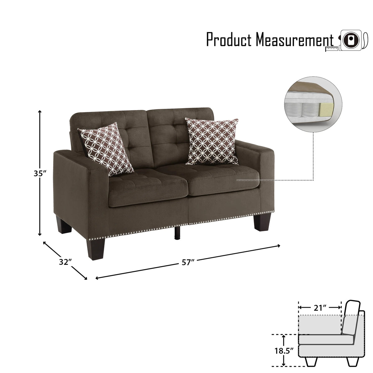 Chocolate Microfiber Upholstered Loveseat S653504
