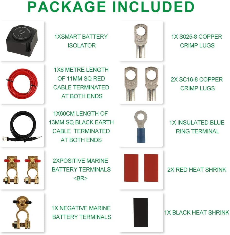 12V 140Amp Voltage Sensitive Relay & Wiring Cable Kit I937
