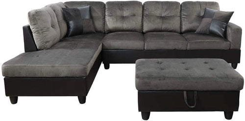 3 Piece Sectional Sofa Set with Right Facing Chaise and Storage Ottoman O441