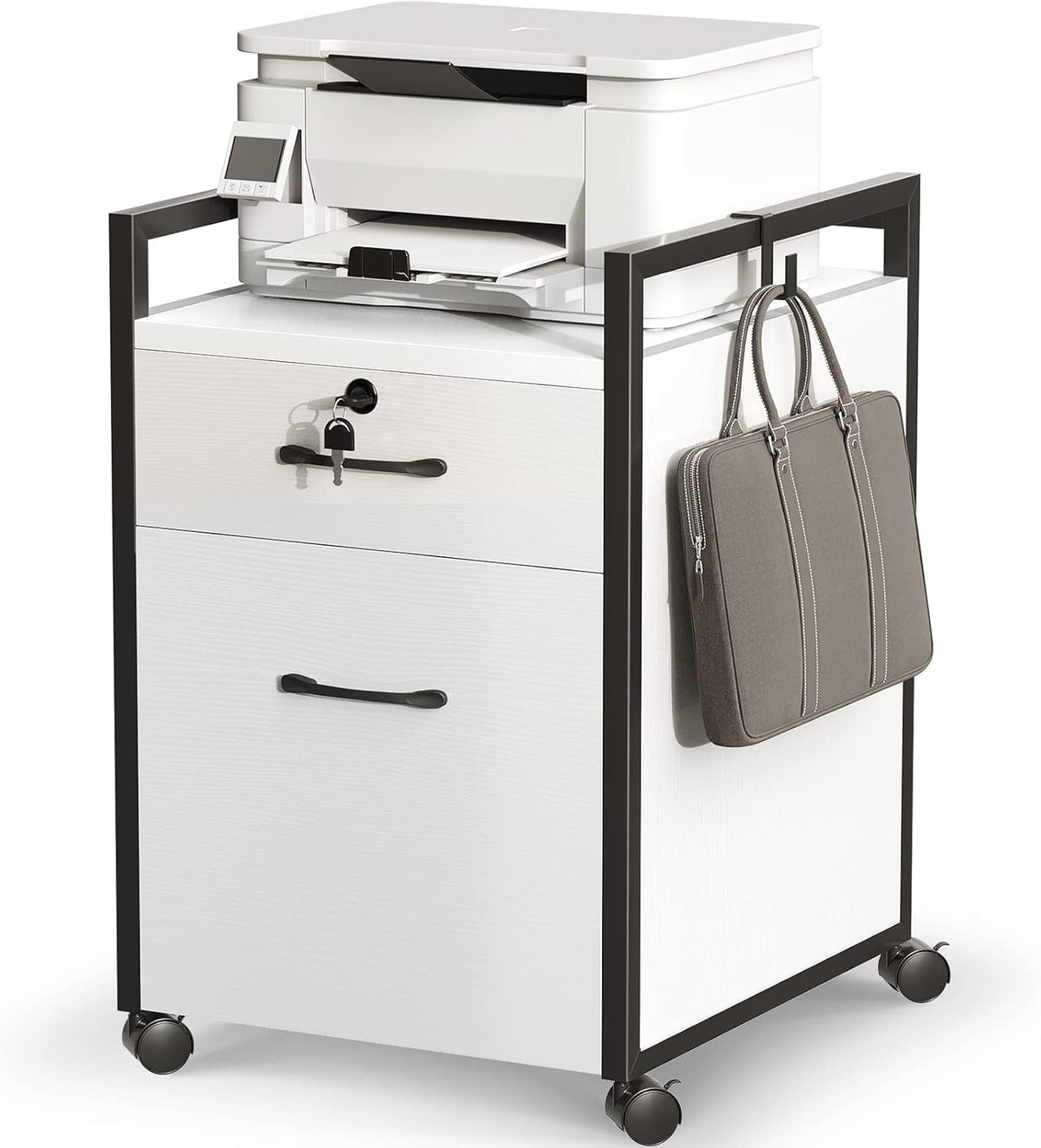 Black 2 Drawer Mobile File Cabinet with Lock on Wheels Q30294