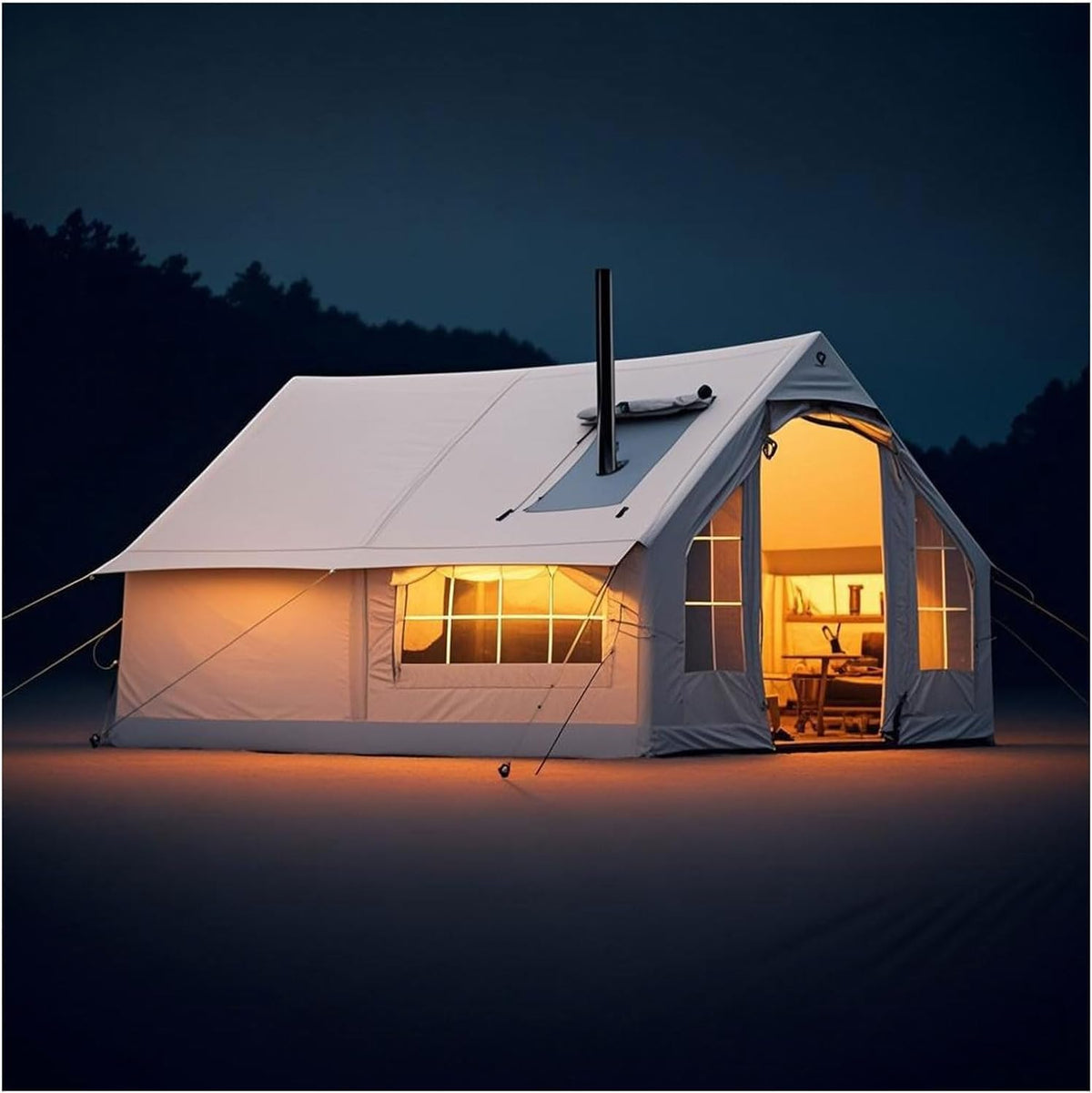 Inflatable Camping Tent with Chimney Opening, 6-8 People with Air Pump & Skylight, 4 Seasons I629