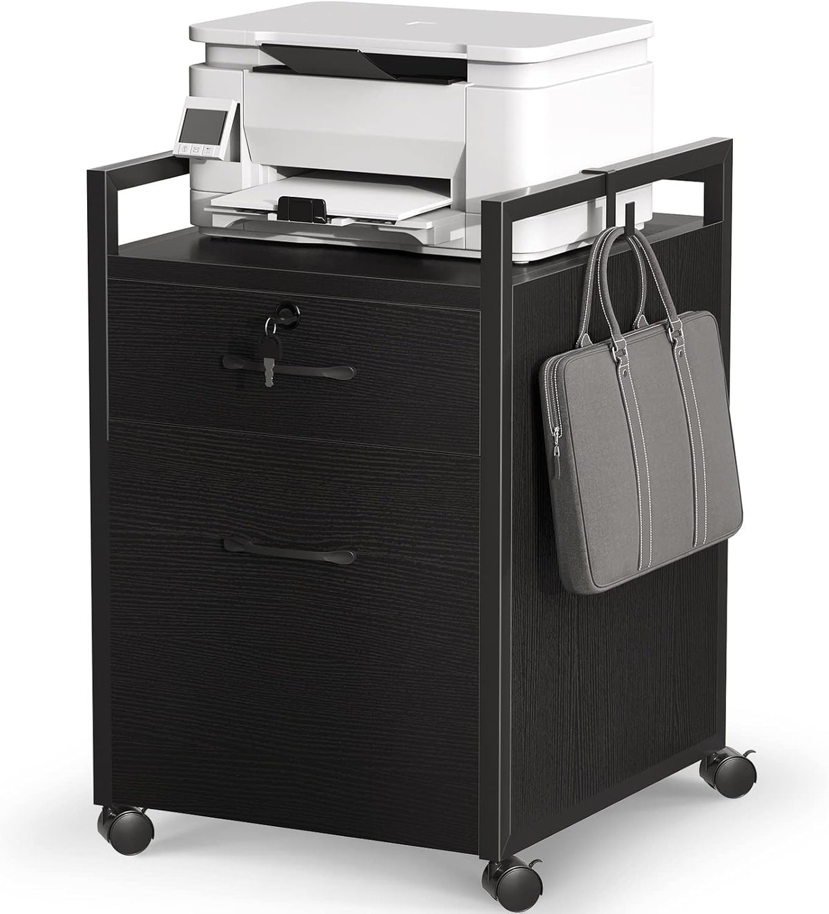 Black 2 Drawer Mobile File Cabinet with Lock on Wheels Q30294