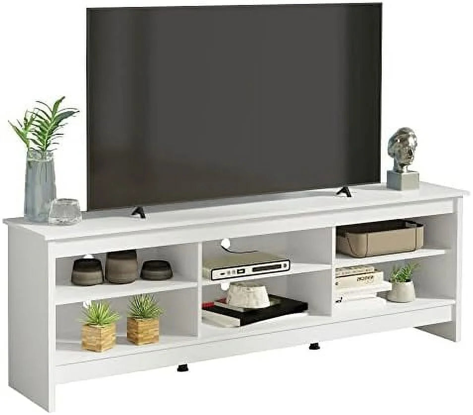 White Wood TV Stand with 6 Shelves Z9950