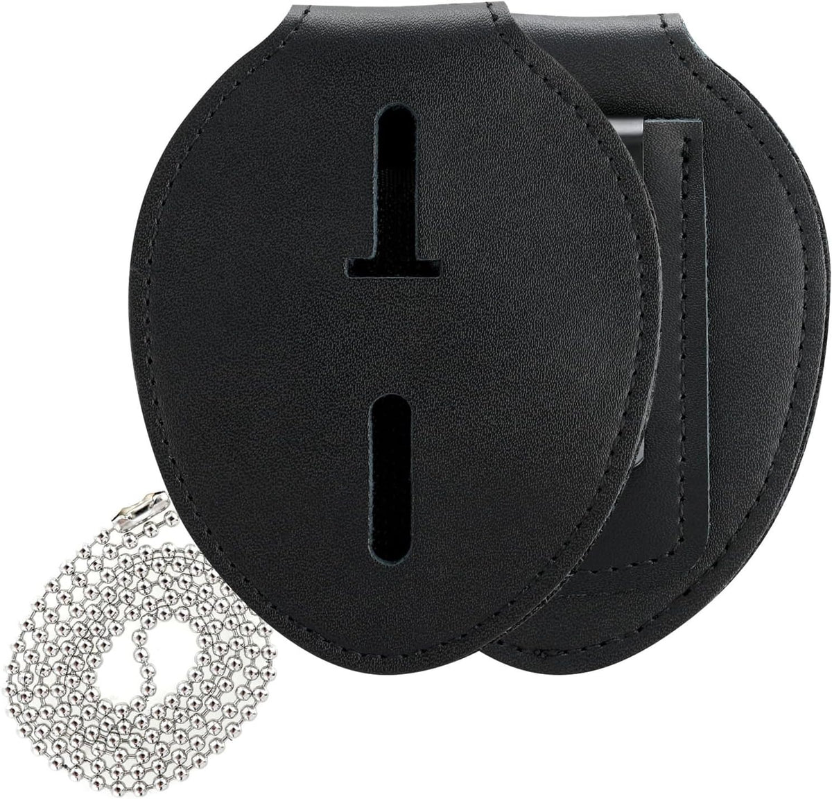 Black Cowhide Badge Holder with Belt Clip T98158