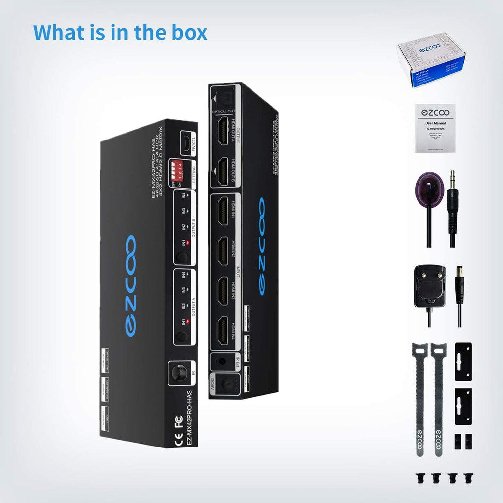 HDMI Matrix 4 In 2 Out 4K 60Hz HDR 10 SPDIF 5.1CH Audio Extractor B694