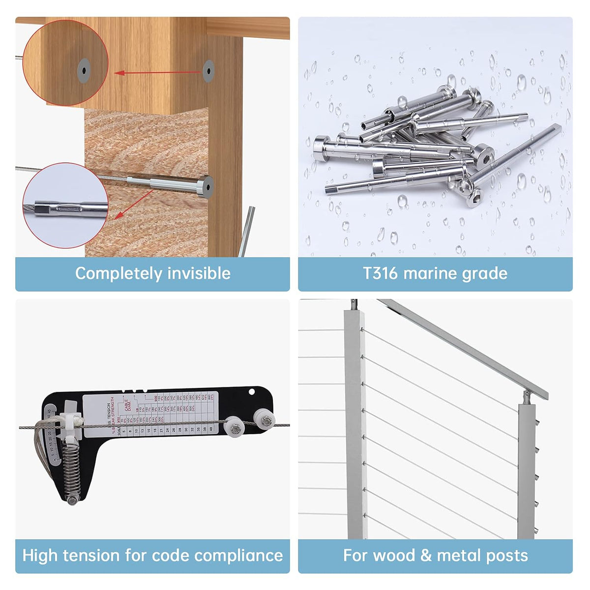 20Pair Cable Railing Kit Invisible 1/8 T316 Stainless Steel Swage Tensioner Terminal Hidden System N318