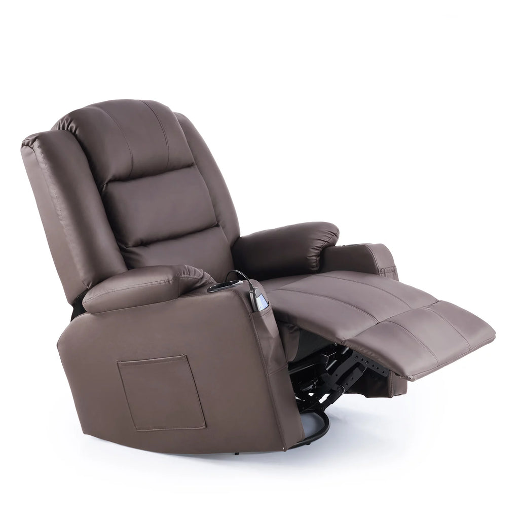 Brown 360 Swivel Heated Massaging Recliner Chair U561087