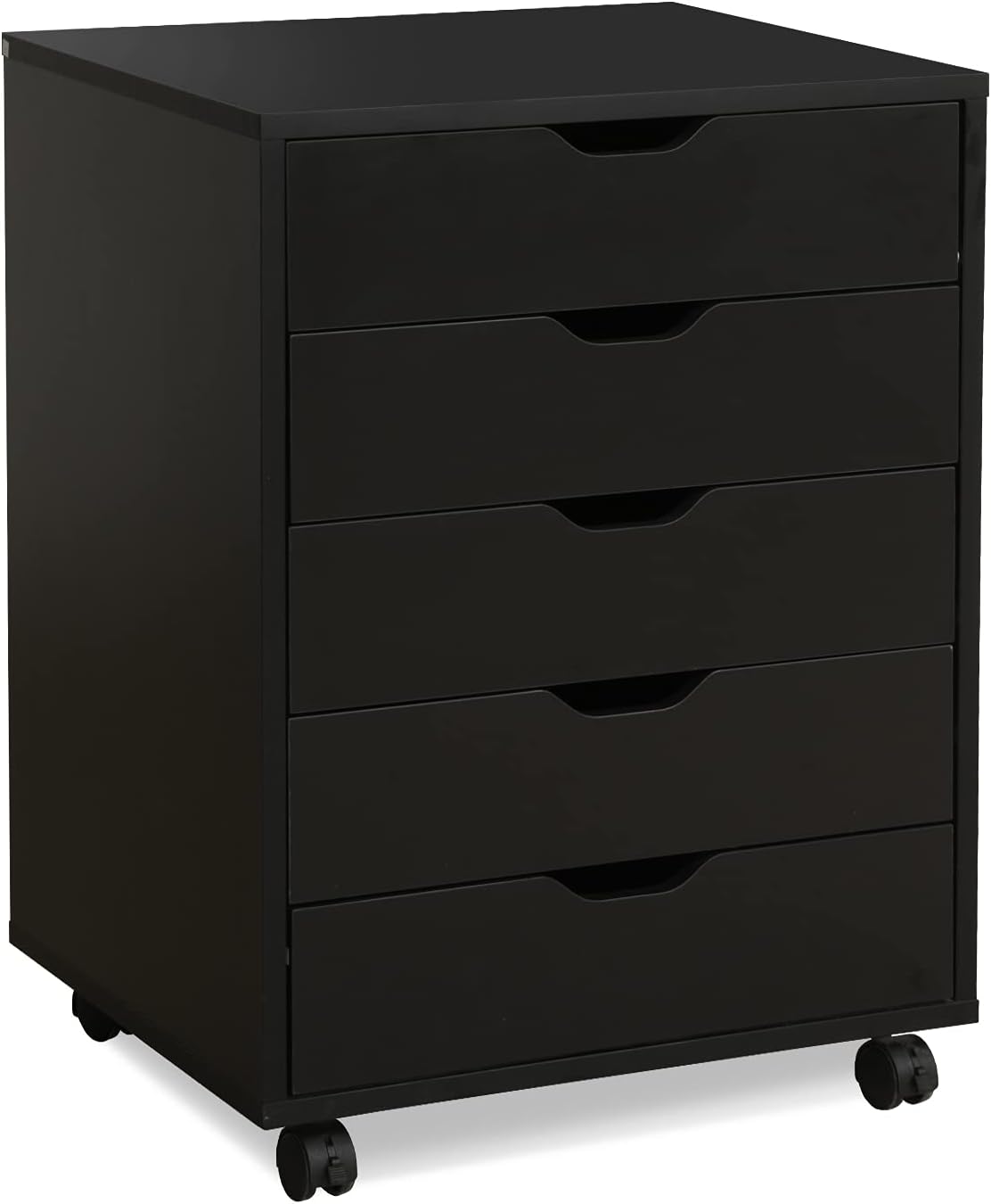 5 Drawer Black Wood Storage Cabinet with Wheels P801