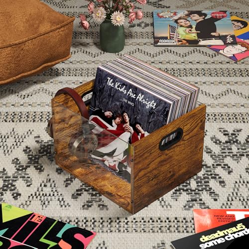 Bamboo & Acrylic Vinyl Record Crate with Handle L374