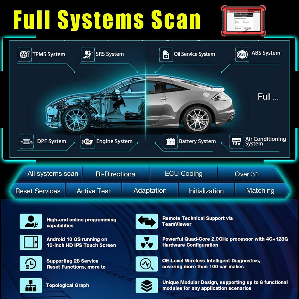 Bi-Directional Scanner Full Systems Diagnostic Scan Tool, 31+ Reset Functions, Key Matching, ECU Coding, ADAS Calibration, 2 Years Update D41940