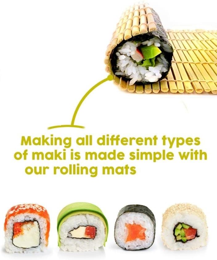 Bamboo Sushi Making Kit with Maki Maker, Sushi Mat, Onigiri Mold Set, Sushi Plate, Chopstick Set, Rice Paddle A528263