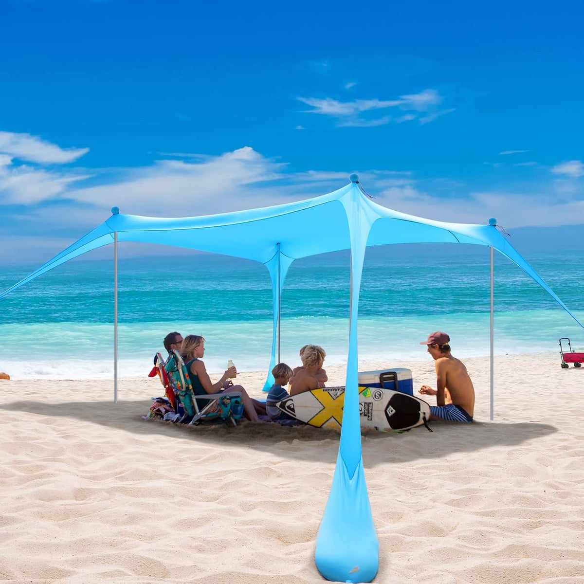 Beach Tent Sun Shelter, 4 Person Pop Up Canopy with Sand Shovel and Tent Pegs X40039