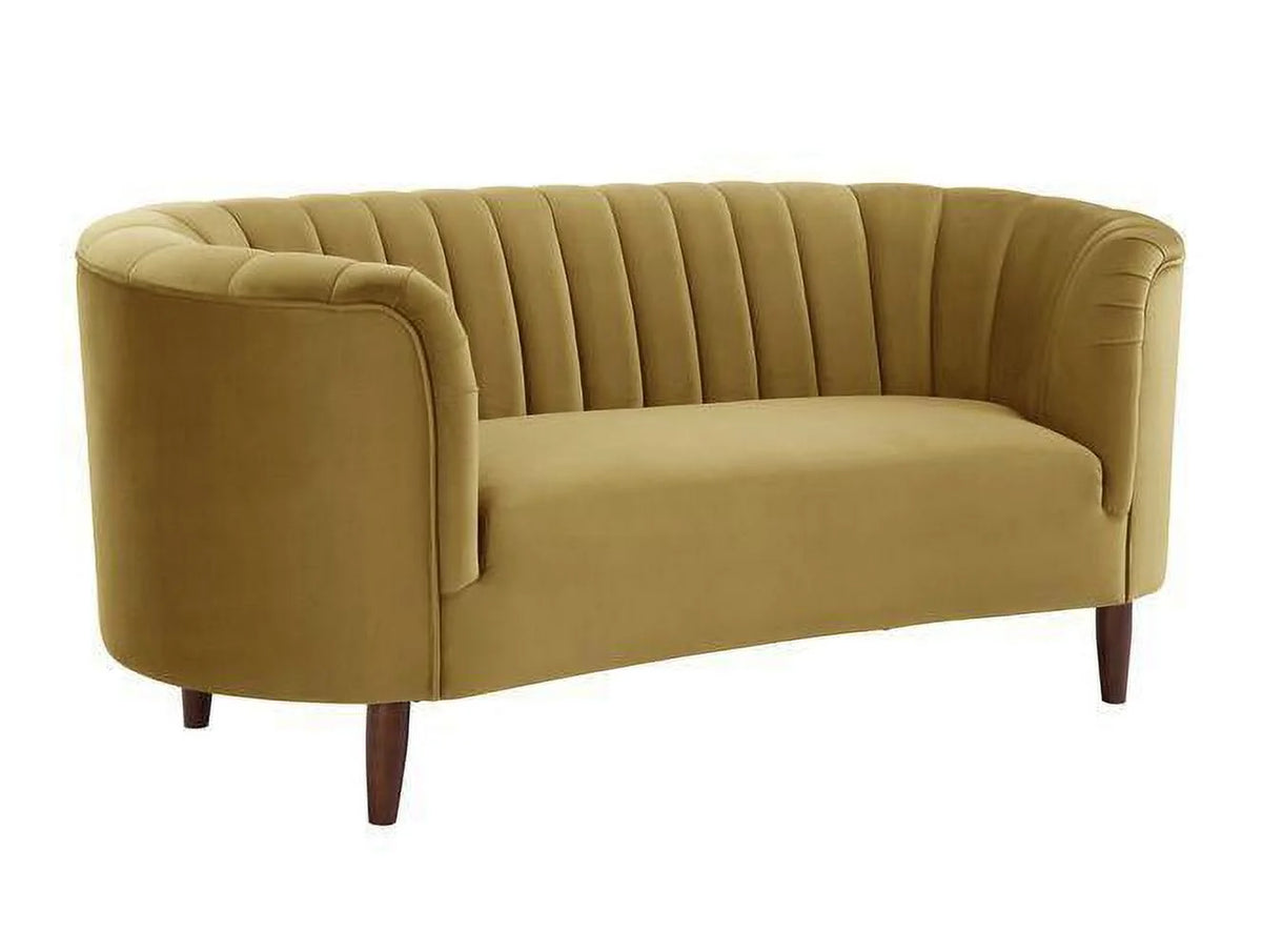 Olive Yellow Velvet Sofa and Loveseat S5534