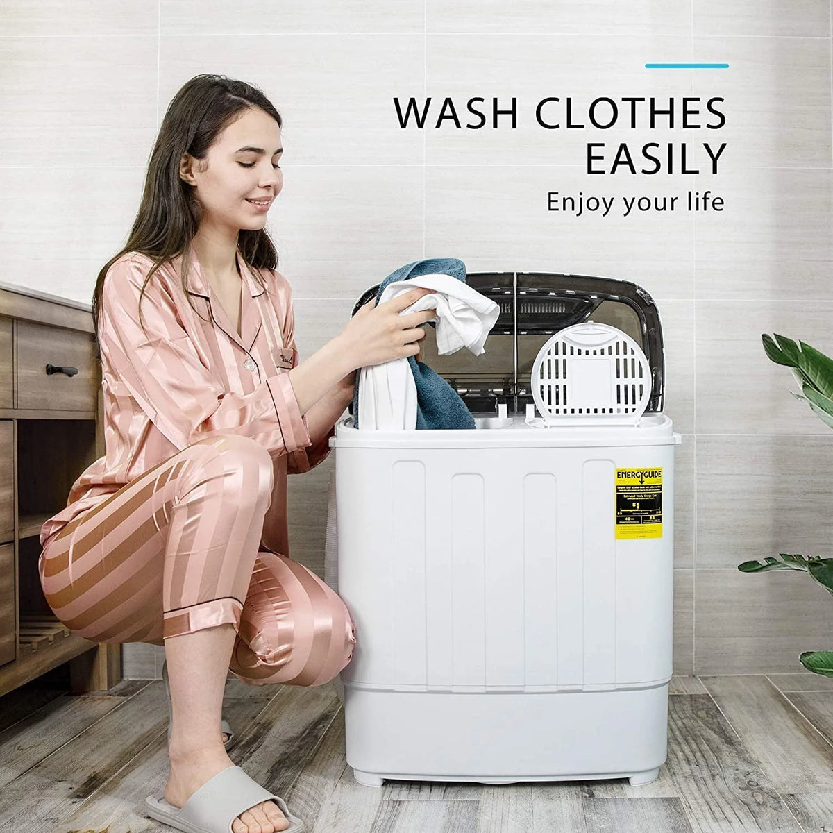 Portable 2 in 1 Twin Tub Mini Laundry Washer and Spin Dryer Combo 13.5lbs Black & White J9743
