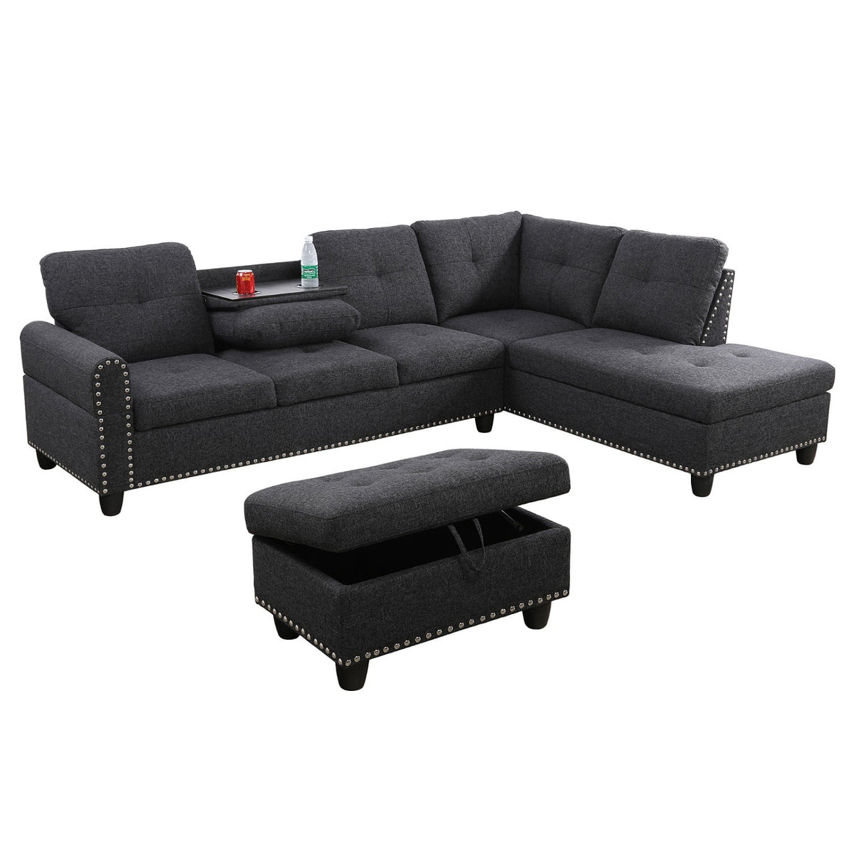 Black Grey Linen 2-Piece Sofa C883623