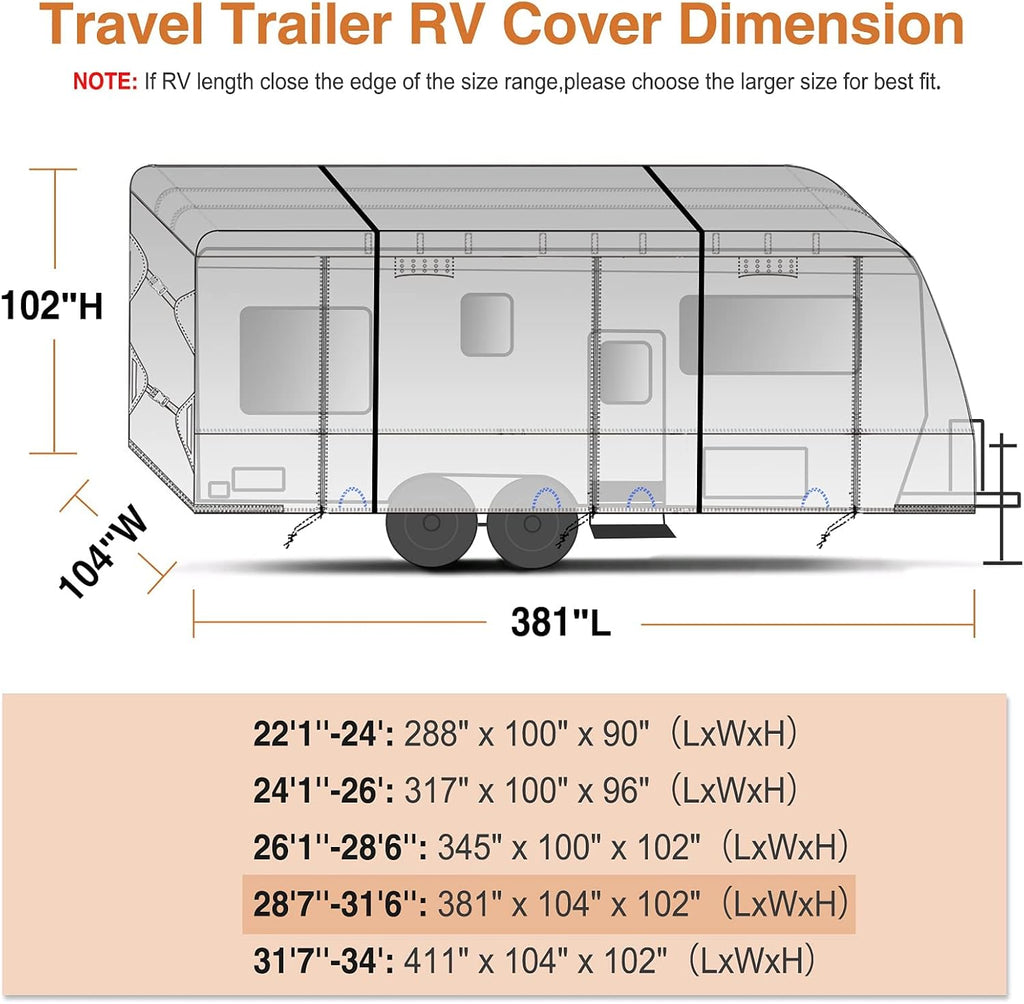Waterproof Travel Trailer RV Cover with 4 Gutter Spout Covers H58979