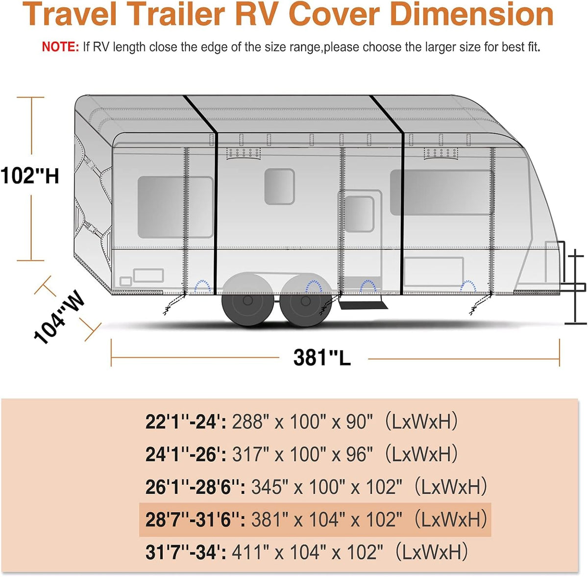 Waterproof Travel Trailer RV Cover with 4 Gutter Spout Covers H58979